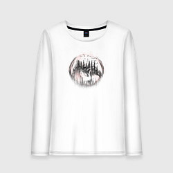 Лонгслив хлопковый женский Спящая в лесу лиса, цвет: белый