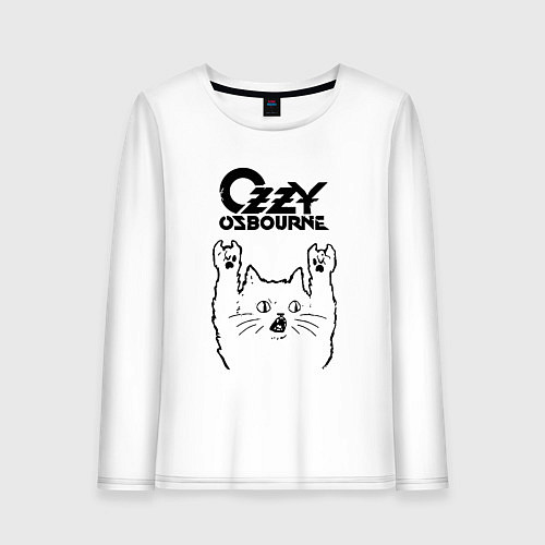 Женский лонгслив Ozzy Osbourne - rock cat / Белый – фото 1