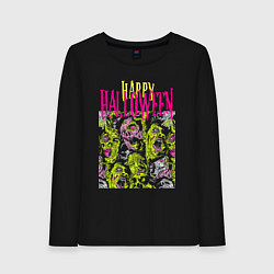 Лонгслив хлопковый женский Happy Halloween - crazy faces, цвет: черный