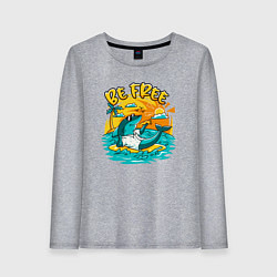 Женский лонгслив Акула серфингист будь свободным