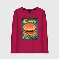Лонгслив хлопковый женский Burgers - Made fresh daily!, цвет: маджента