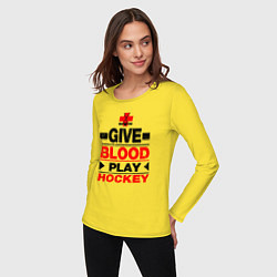 Лонгслив хлопковый женский Дайте крови - игра в хоккей, цвет: желтый — фото 2