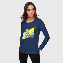 Лонгслив хлопковый женский Ребекка, цвет: тёмно-синий — фото 2