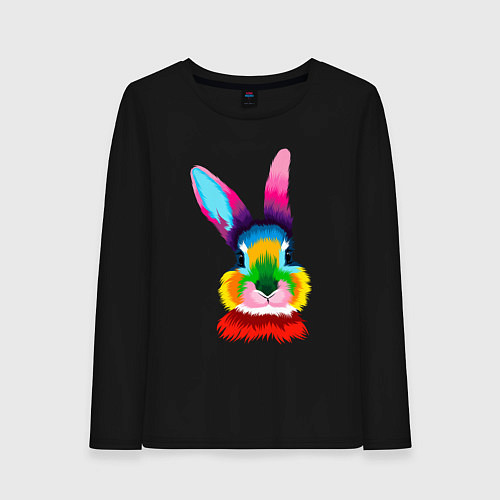 Женский лонгслив Радужный кролик / Черный – фото 1