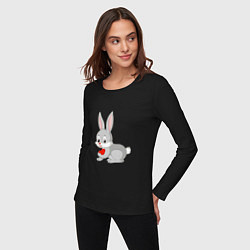 Лонгслив хлопковый женский Кролик и сердечко, цвет: черный — фото 2