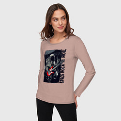 Лонгслив хлопковый женский Космонавт с гитарой, цвет: пыльно-розовый — фото 2