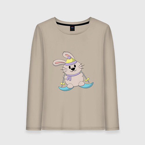 Женский лонгслив Кролик - лыжник / Миндальный – фото 1