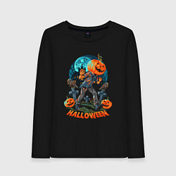 Лонгслив хлопковый женский Halloween Pumpkin, цвет: черный