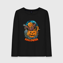 Лонгслив хлопковый женский Halloween Scarecrow, цвет: черный