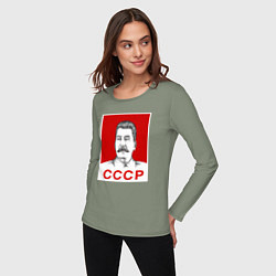 Лонгслив хлопковый женский Сталин-СССР, цвет: авокадо — фото 2