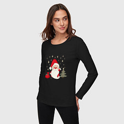 Лонгслив хлопковый женский Дед Мороз с подарками Новый год, цвет: черный — фото 2