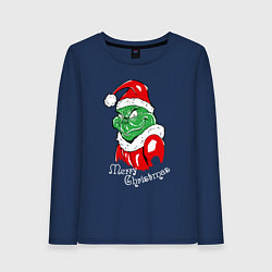 Лонгслив хлопковый женский Merry Christmas, Santa Claus Grinch, цвет: тёмно-синий