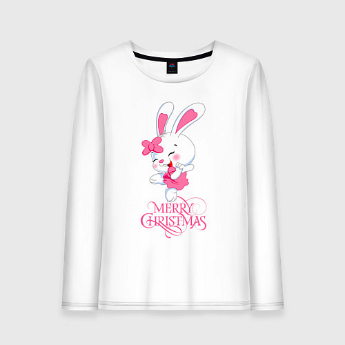 Женский лонгслив Cute bunny, merry Christmas / Белый – фото 1