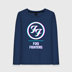 Лонгслив хлопковый женский Foo Fighters glitch rock, цвет: тёмно-синий
