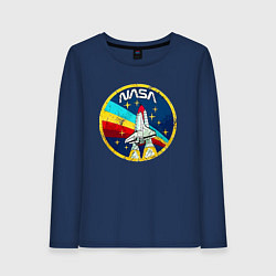 Лонгслив хлопковый женский NASA - emblem - USA, цвет: тёмно-синий