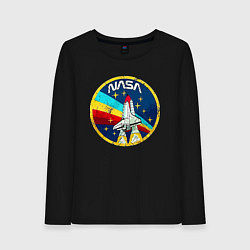 Лонгслив хлопковый женский NASA - emblem - USA, цвет: черный