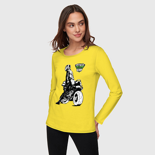 Женский лонгслив Kawasaki Ninja Cup - Девушка за рулём / Желтый – фото 3