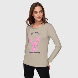 Лонгслив хлопковый женский Год розового кролика, цвет: миндальный — фото 2