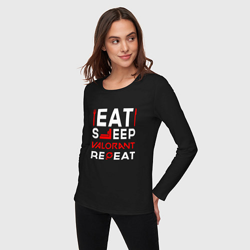 Женский лонгслив Надпись eat sleep Valorant repeat / Черный – фото 3