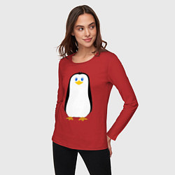 Лонгслив хлопковый женский Красивый пингвин, цвет: красный — фото 2