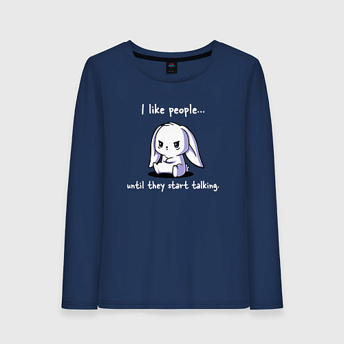 Женский лонгслив I like people rabbit / Тёмно-синий – фото 1