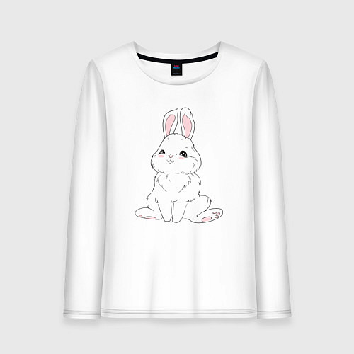 Женский лонгслив Милый белый зайчик с сердечками / Белый – фото 1