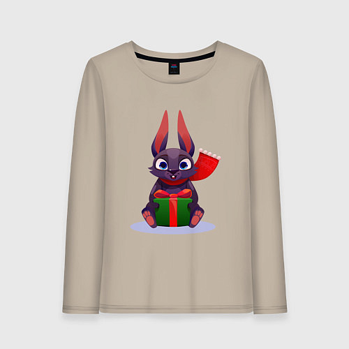 Женский лонгслив Новогодний кролик - подарок / Миндальный – фото 1