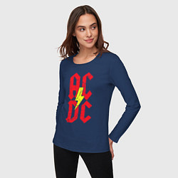 Лонгслив хлопковый женский AC DC logo, цвет: тёмно-синий — фото 2