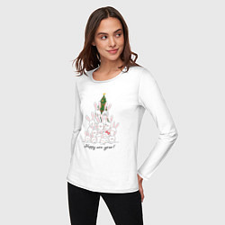 Лонгслив хлопковый женский Кролики и новогодняя елка, цвет: белый — фото 2