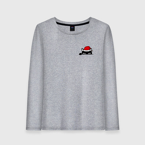 Женский лонгслив Новогодний кот в кармане / Меланж – фото 1