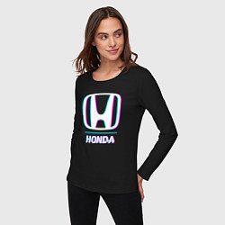 Лонгслив хлопковый женский Значок Honda в стиле glitch, цвет: черный — фото 2