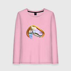 Лонгслив хлопковый женский Time to travel : горы зовут, цвет: светло-розовый