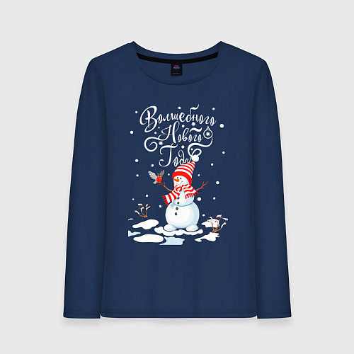 Женский лонгслив Новогодний снеговик / Тёмно-синий – фото 1