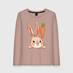 Лонгслив хлопковый женский Заяц с морковкой, цвет: пыльно-розовый