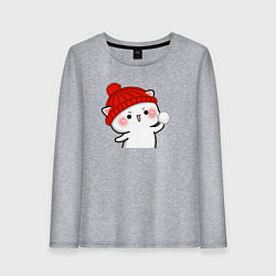 Лонгслив хлопковый женский Игра в снежки - белый котик, цвет: меланж