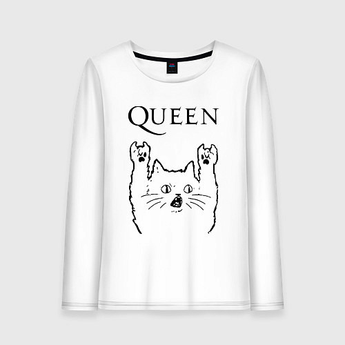 Женский лонгслив Queen - rock cat / Белый – фото 1