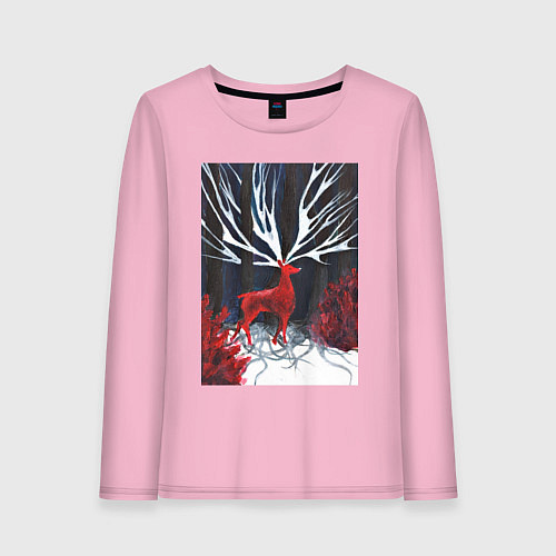 Женский лонгслив Красный олень с гиганскими рогами / Светло-розовый – фото 1