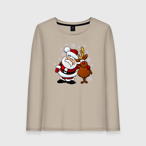 Женский лонгслив Санта и олень / Миндальный – фото 1