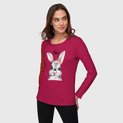 Лонгслив хлопковый женский Кролик - символ 2023 года, цвет: маджента — фото 2