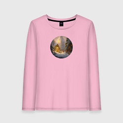 Лонгслив хлопковый женский Деревенский бревенчатый дом, украшенный к Новому г, цвет: светло-розовый