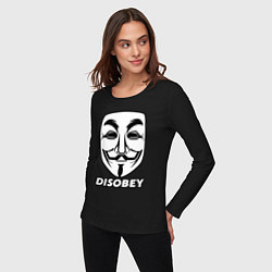 Лонгслив хлопковый женский Guy Fawkes - disobey, цвет: черный — фото 2