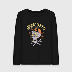 Лонгслив хлопковый женский Neck Deep band панк рок - череп в кепке, цвет: черный