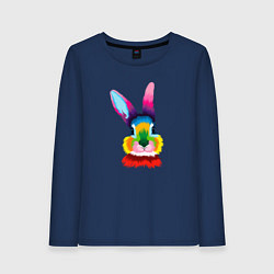 Лонгслив хлопковый женский Поп-арт кролик, цвет: тёмно-синий