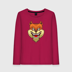 Лонгслив хлопковый женский Рыжий кот с безумной улыбкой, цвет: маджента