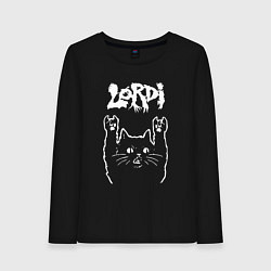 Лонгслив хлопковый женский Lordi рок кот, цвет: черный