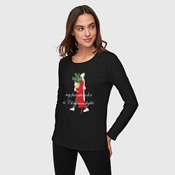 Лонгслив хлопковый женский Рождественские огоньки, цвет: черный — фото 2
