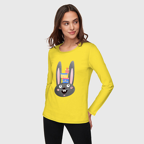 Женский лонгслив Черный кролик с подарками / Желтый – фото 3