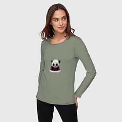 Лонгслив хлопковый женский Понурый панда, цвет: авокадо — фото 2
