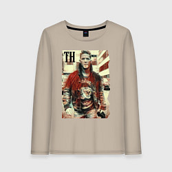 Лонгслив хлопковый женский Том Харди - кинозвезда, цвет: миндальный