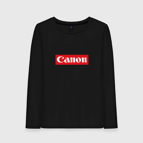 Женский лонгслив Canon - логотип в красном прямоугольнике / Черный – фото 1